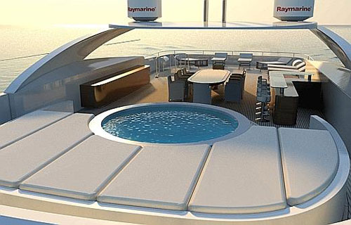 La zona relax del super yacht Columbus 177 in costruzione a Napoli dai cantieri Palumbo