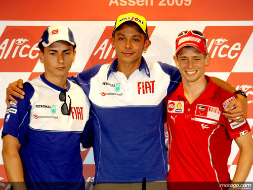 I tre protagonisti del mondiale: Lorenzo, Rossi e Stoner