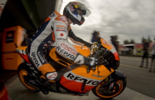 Honda rider Dani Pedrosa of Spain leaves